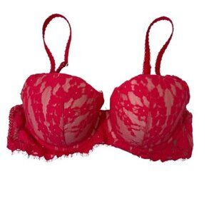 Victoria’s Secret Dream Angels Lined Demi Bra Size 32D Red Lace Underwire